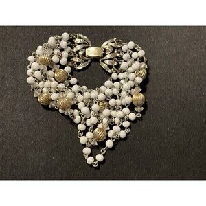 Lisner Signed Gold Tone 8 Strand White & Gold Beads Size 6.5